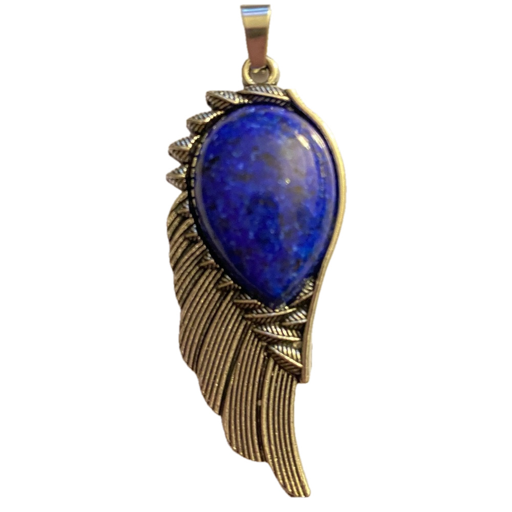 152  ❤️  Blue Lapis Lazuli Natural Stone Crystal Angel Wing Pendant Necklace